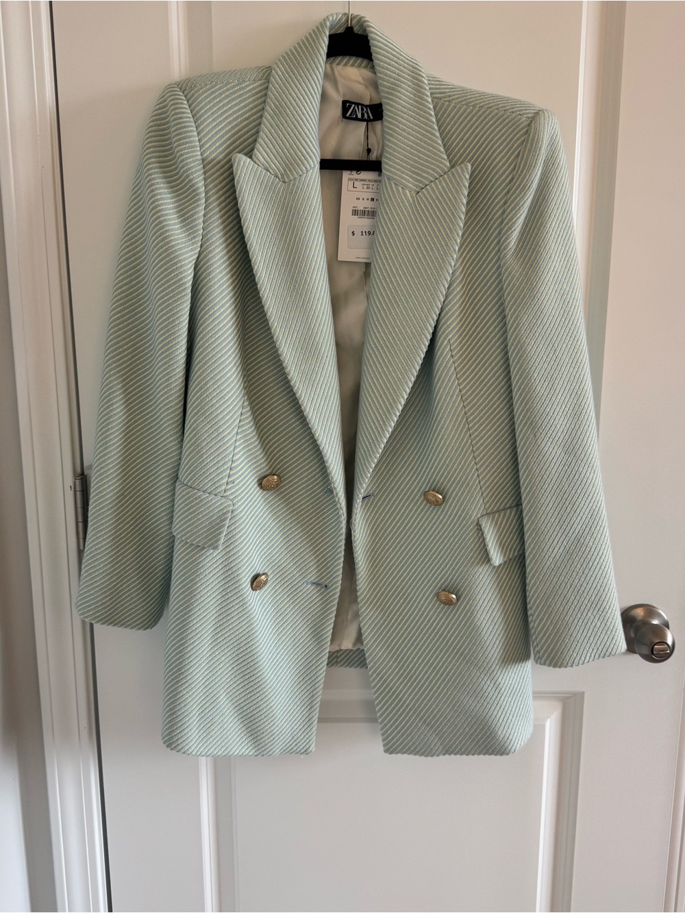 ZARA Mint Green Double-Breasted Blazer with Gold Buttons